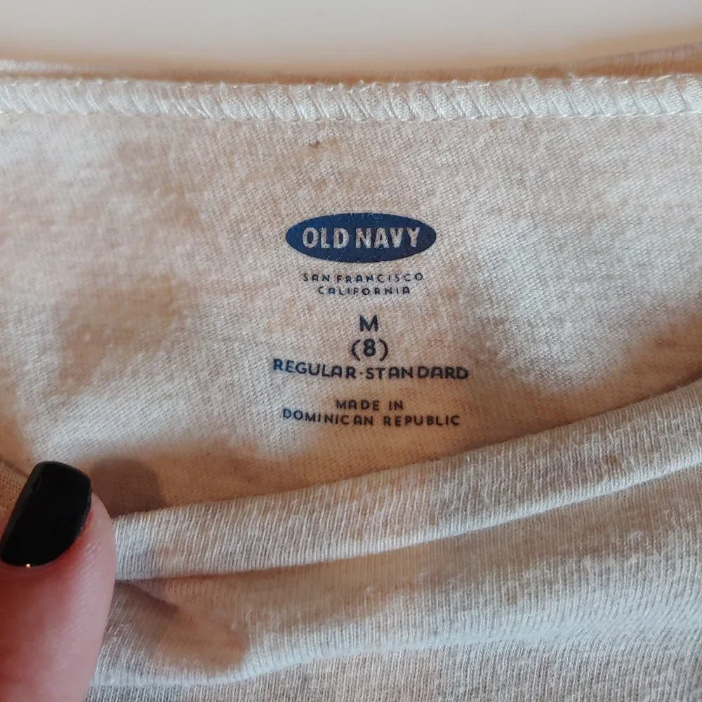 Old Navy | Oatmeal Long Sleeve Tee Shirt with Large Dog Wearing Eyeglasses | M